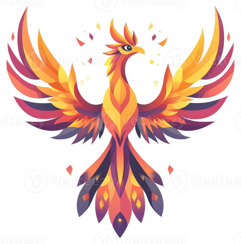 A vibrant, stylized phoenix design with fiery colors. png