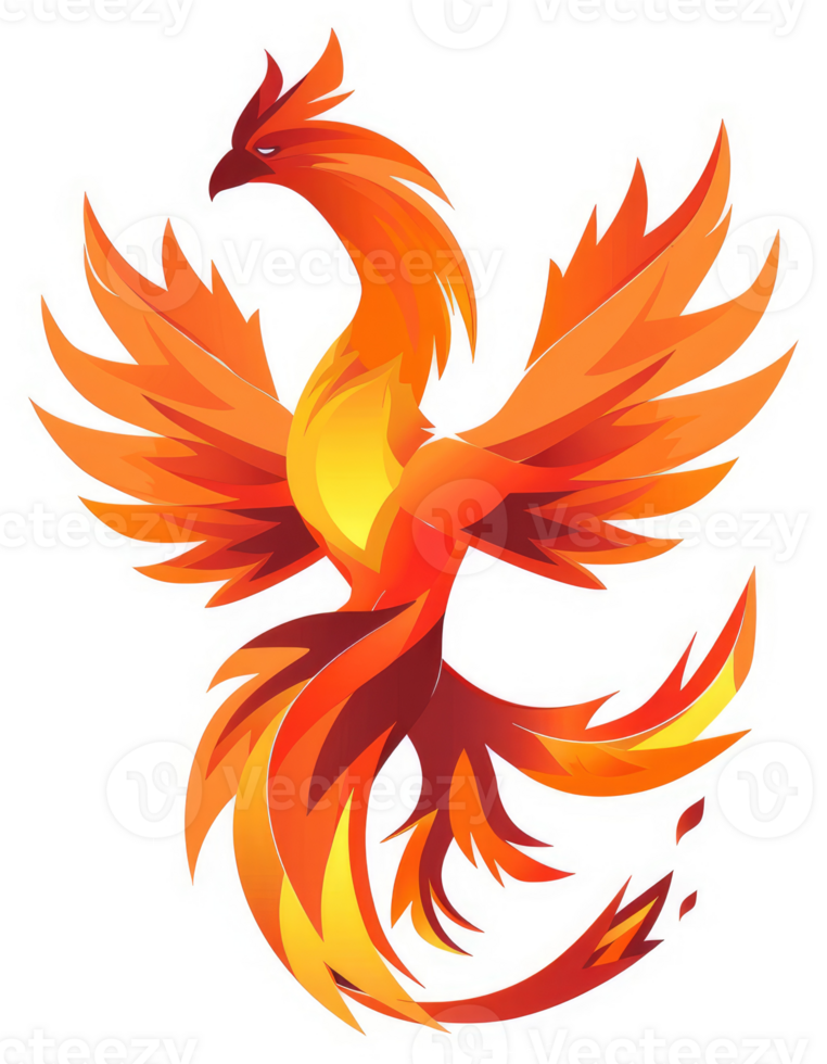 A vibrant illustration of a mythical phoenix, soaring through the air. png