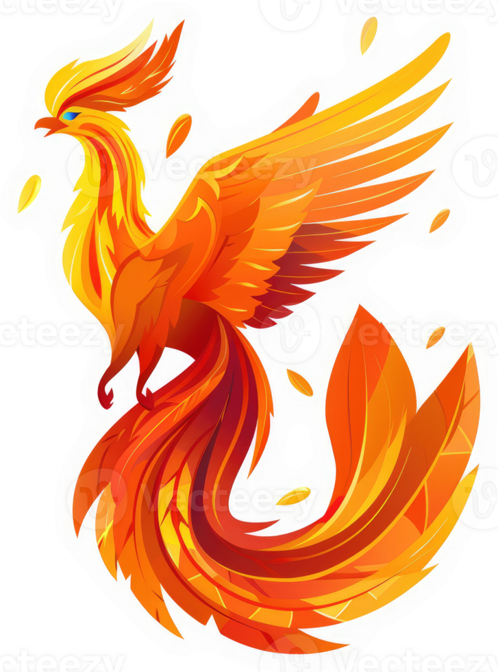 A vibrant illustration of a mythical phoenix, symbol of rebirth and renewal. png