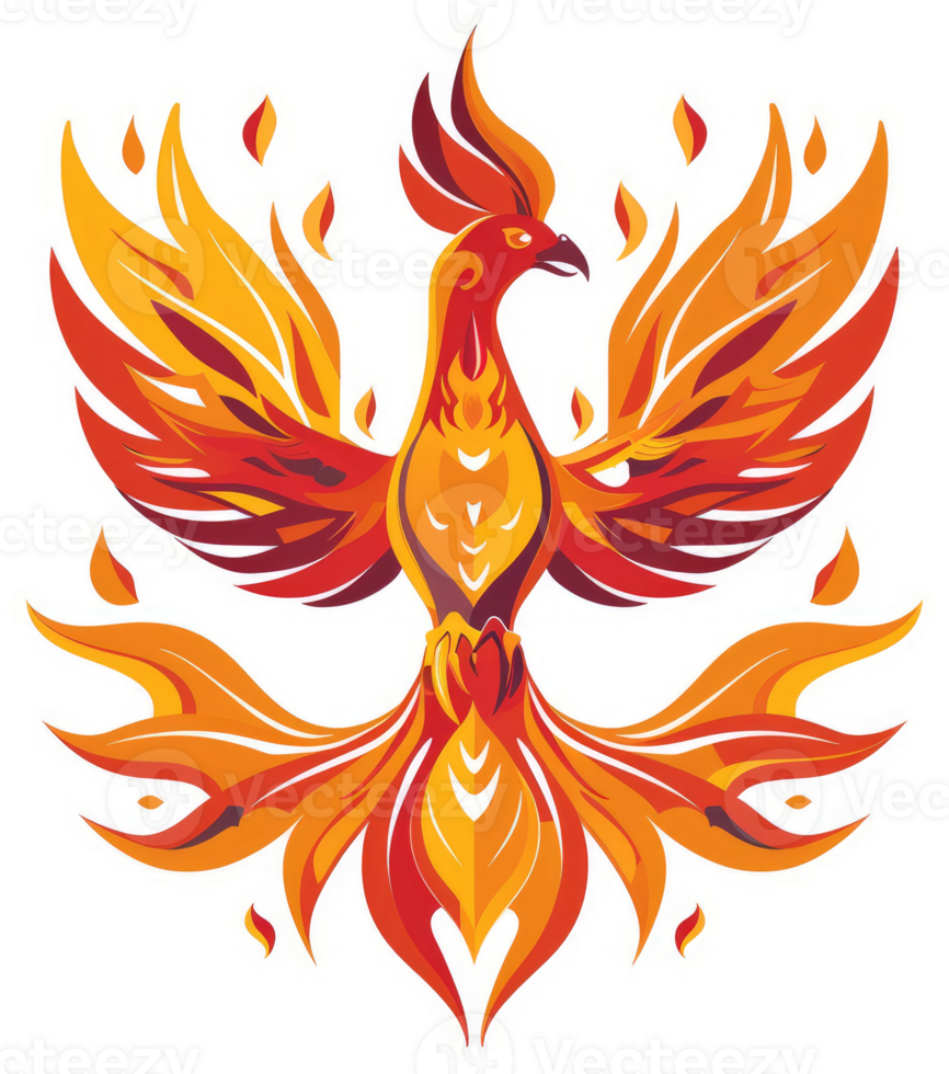 A stylized illustration of a fiery phoenix, symbolizing rebirth and renewal. png