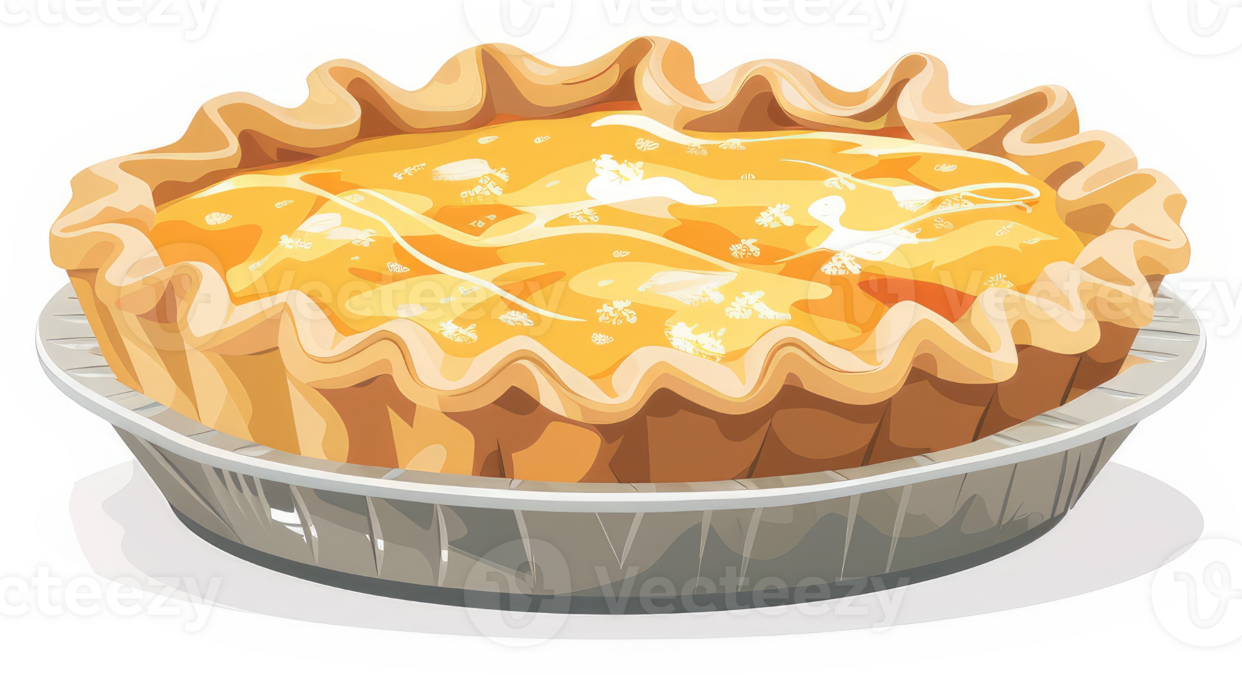 A golden, flaky, delicious pie in a metal dish. png