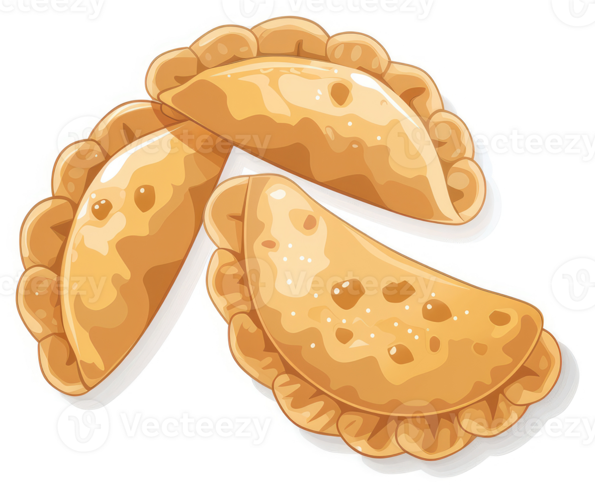Three golden pastries, showcasing a delicious selection of empanadas. png