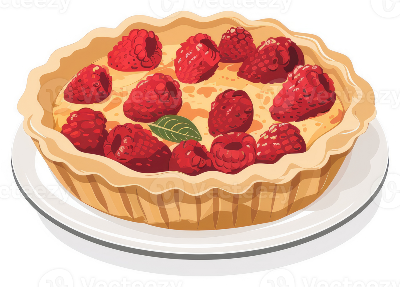 A delicious raspberry tart on a plate. png