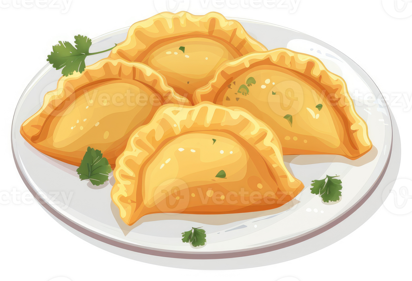 Golden fried pastries on a white plate. png
