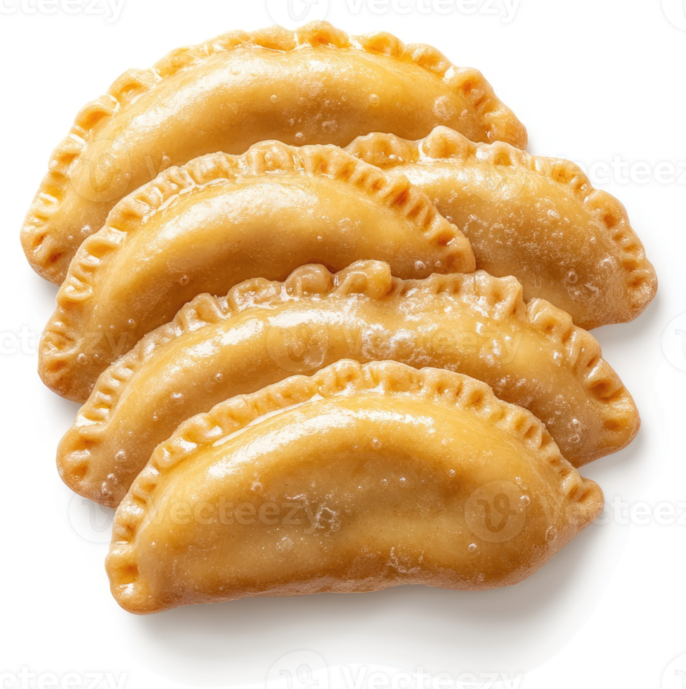 Four golden, glazed pastries, close-up view. png