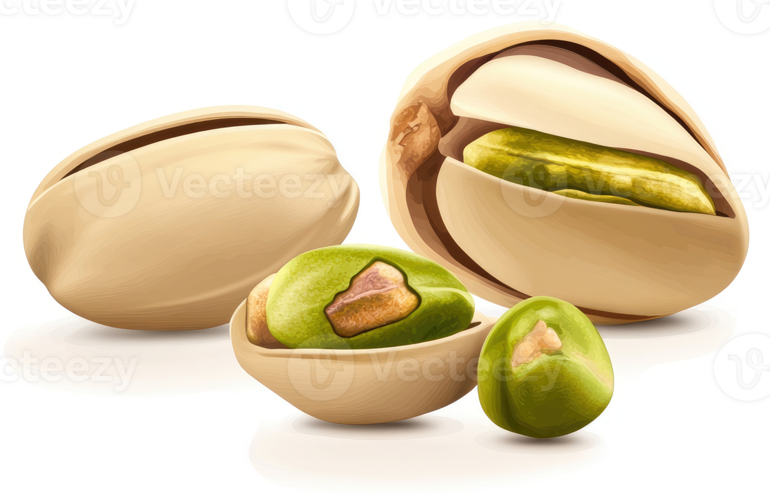 Close-up of three pistachios in their shells. png