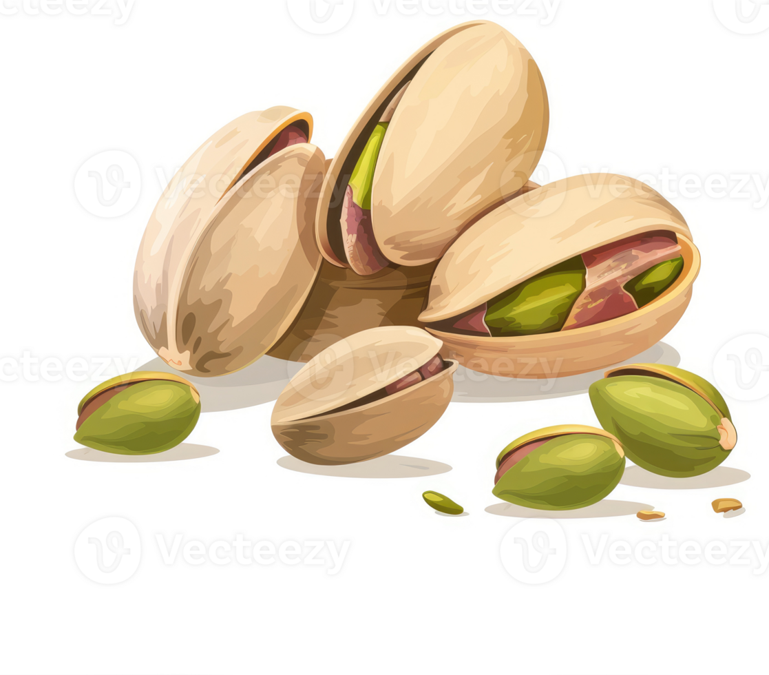 A collection of pistachios in their shells and out. png