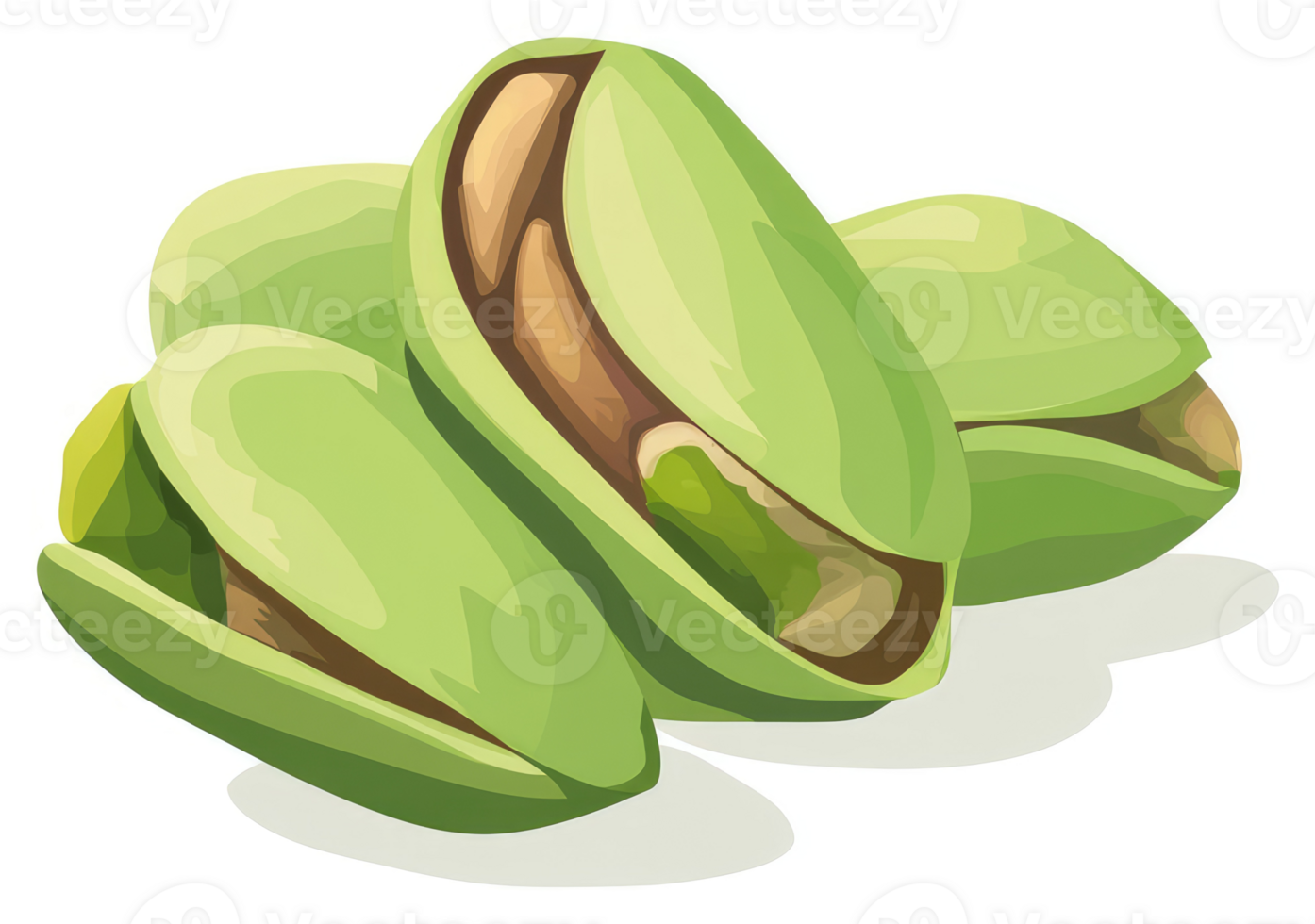 A close-up illustration of three pistachios in their shells. png