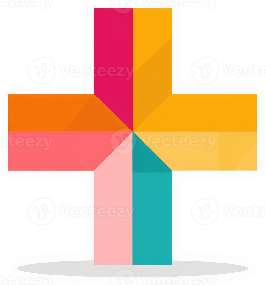 A colorful plus sign design with geometric shapes. png