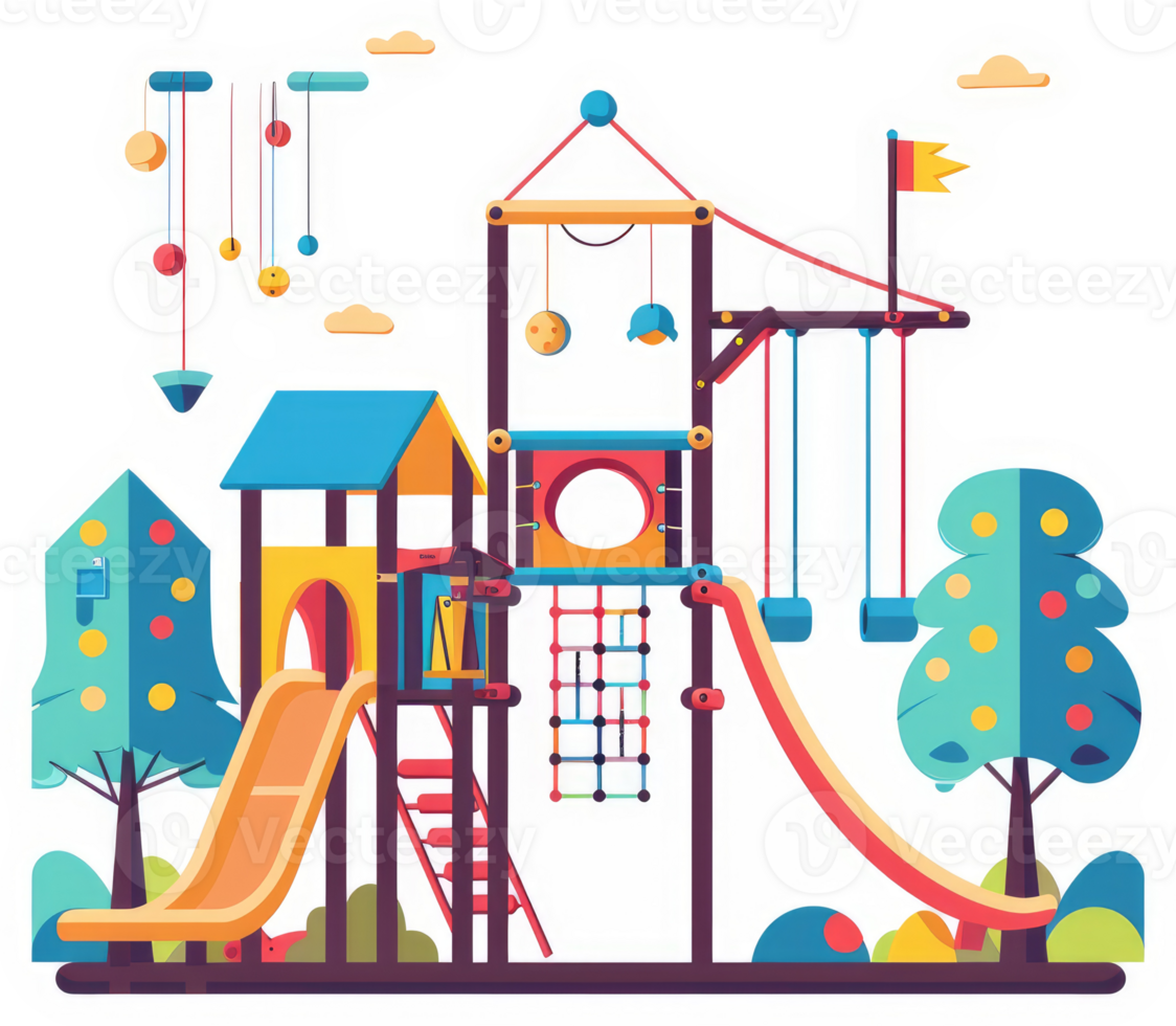 A colorful playground structure with various play elements. png