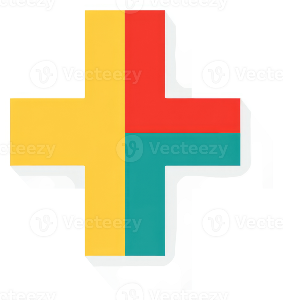 A colorful plus sign graphic design with quadrants of different shades. png
