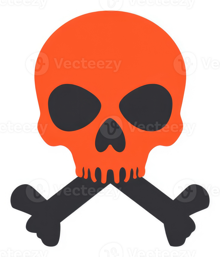 An orange skull and crossbones graphic design. png
