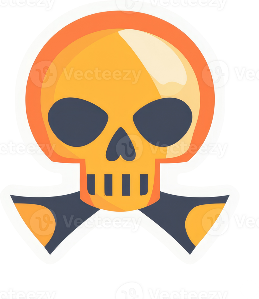 A cartoonish, orange-yellow skull graphic design. png