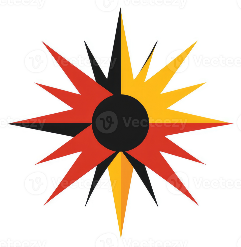A stylized starburst emblem with radiating points and a central circle. png