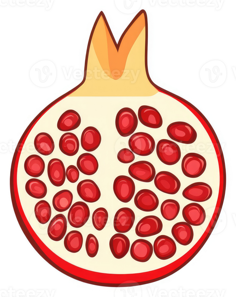 A cross-section of a juicy pomegranate with vibrant red seeds. png