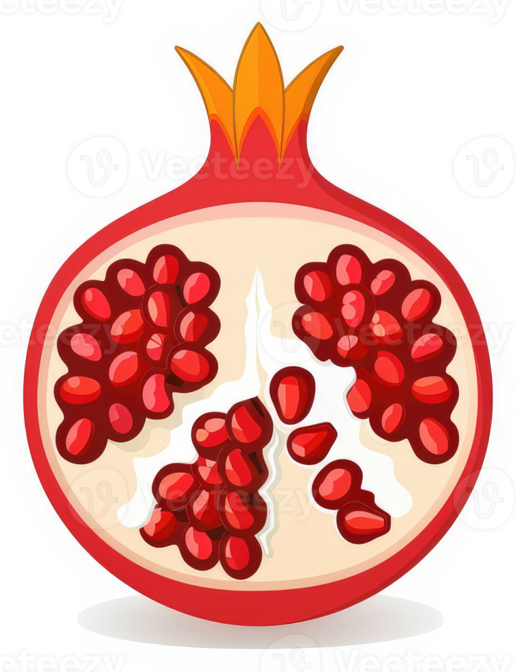 A cross-section of a vibrant pomegranate displaying its juicy seeds. png