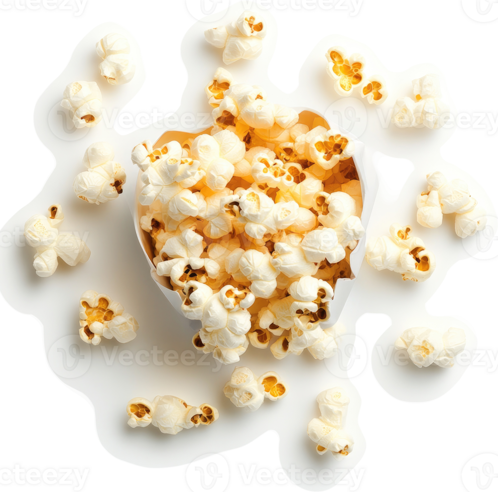A scattered white popcorn display in a partially open container. png