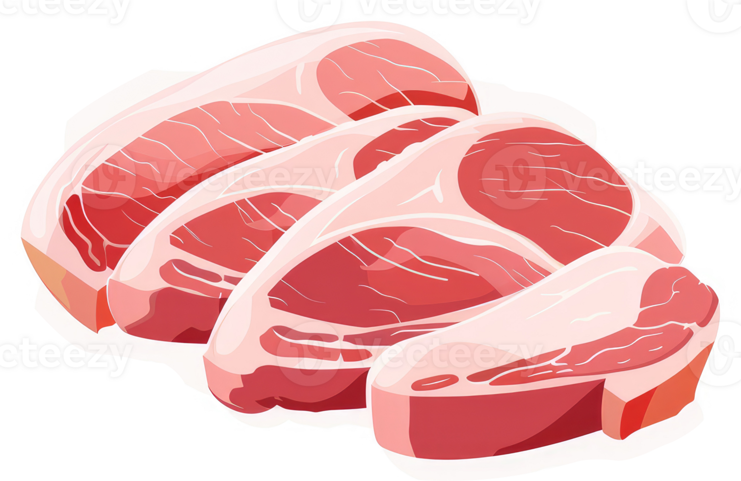 Freshly cut pork chops arranged on a white background. png