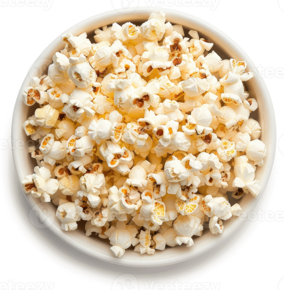 A bowl overflowing with freshly popped popcorn. png
