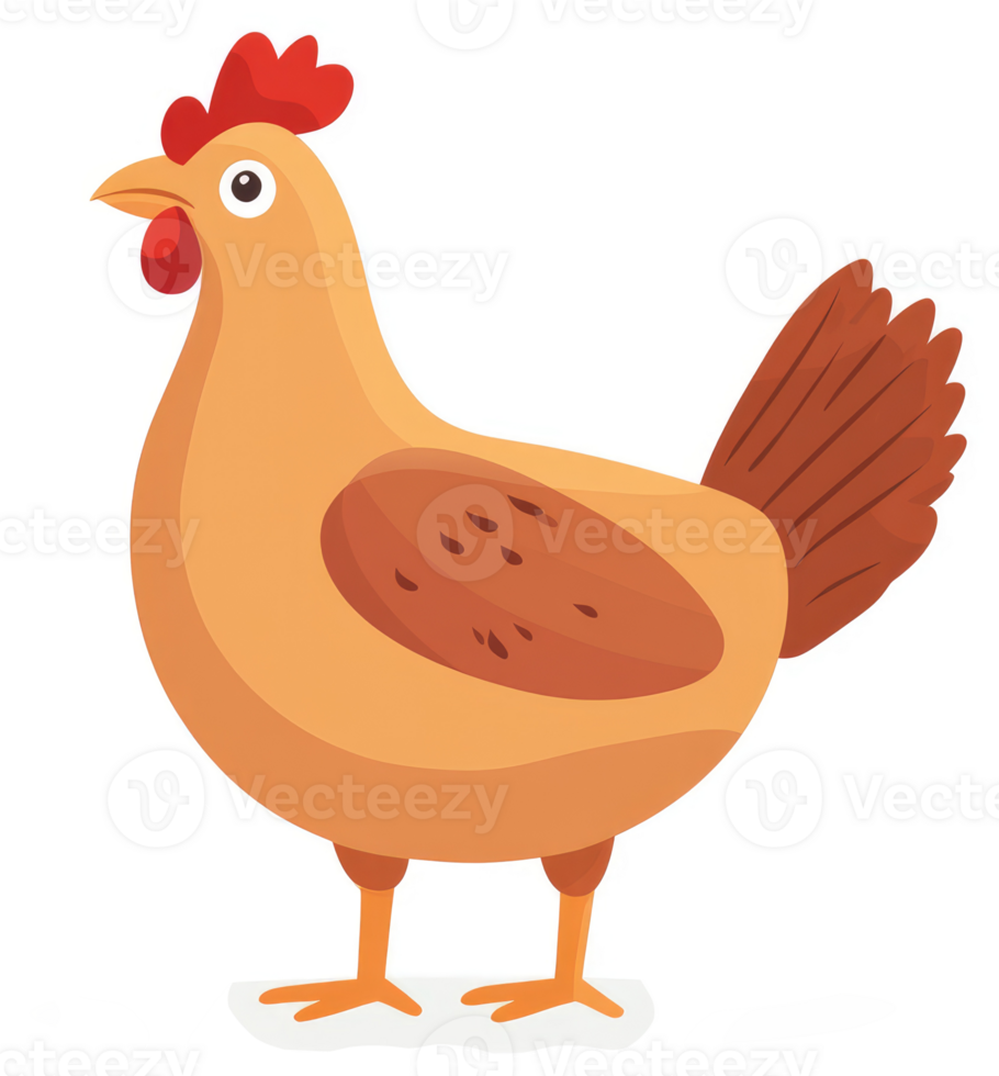 A cartoon illustration of a plump, cheerful chicken. png