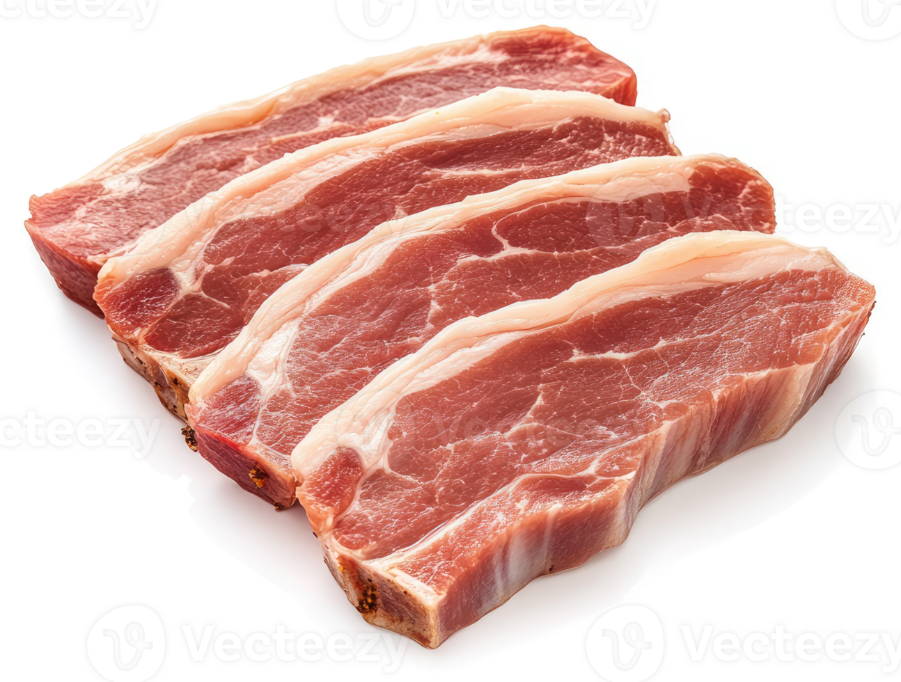 Three raw lamb chops arranged on a white background. png