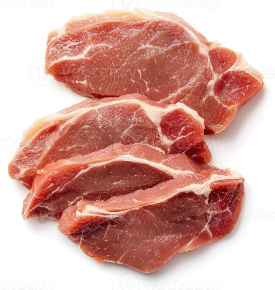 Raw pork chops, ready for preparation. png