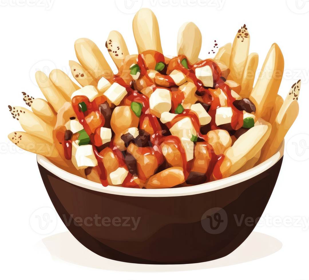 A hearty poutine dish of crispy fries, savory cheese curds, and rich gravy. png