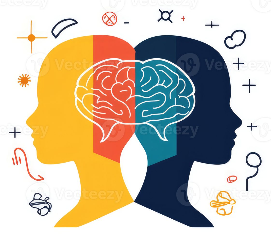 A visual representation of the duality of the human brain and its contrasting functions. png