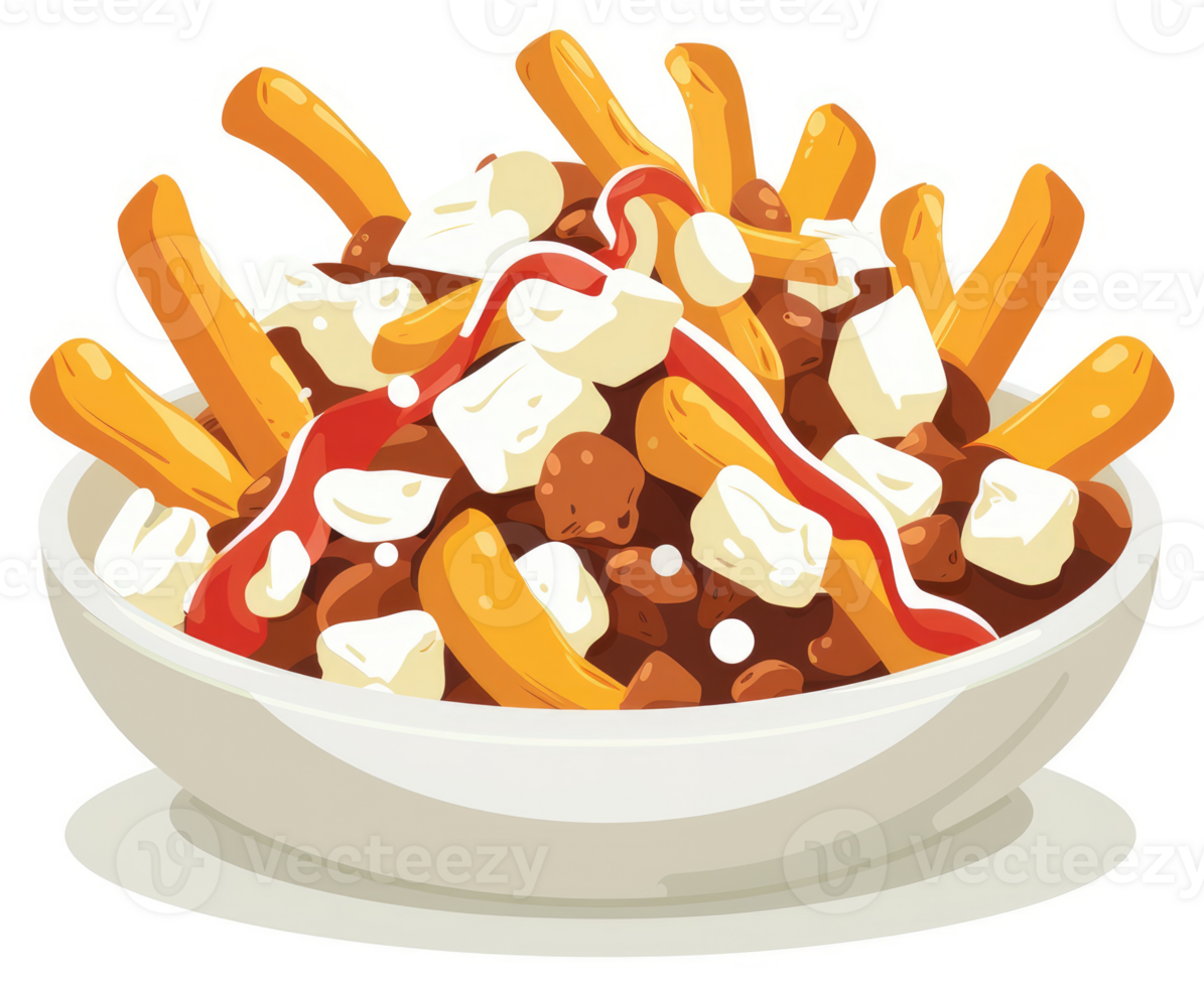 A hearty poutine dish with french fries, cheese curds, and gravy. png
