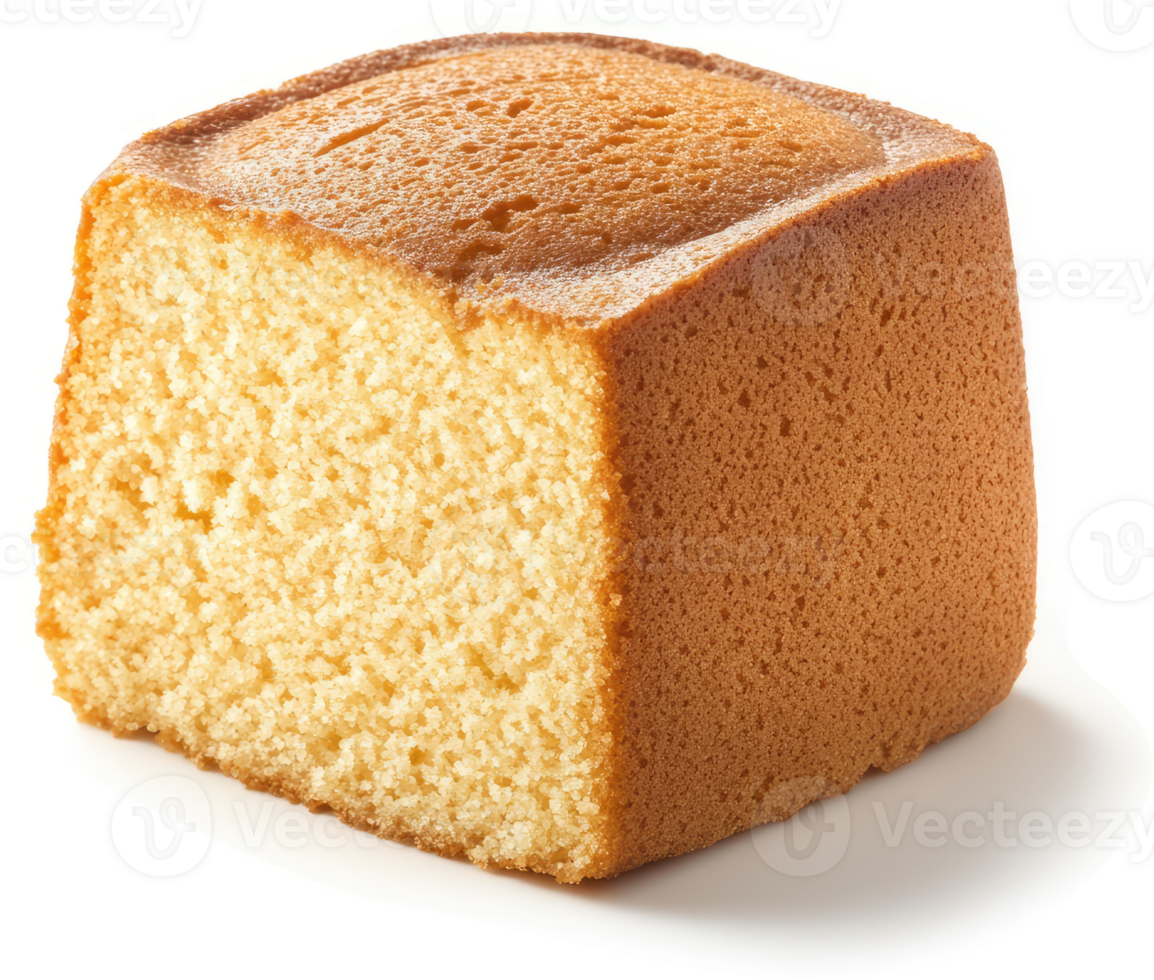 A close-up of a golden-brown, square-shaped cake slice. png