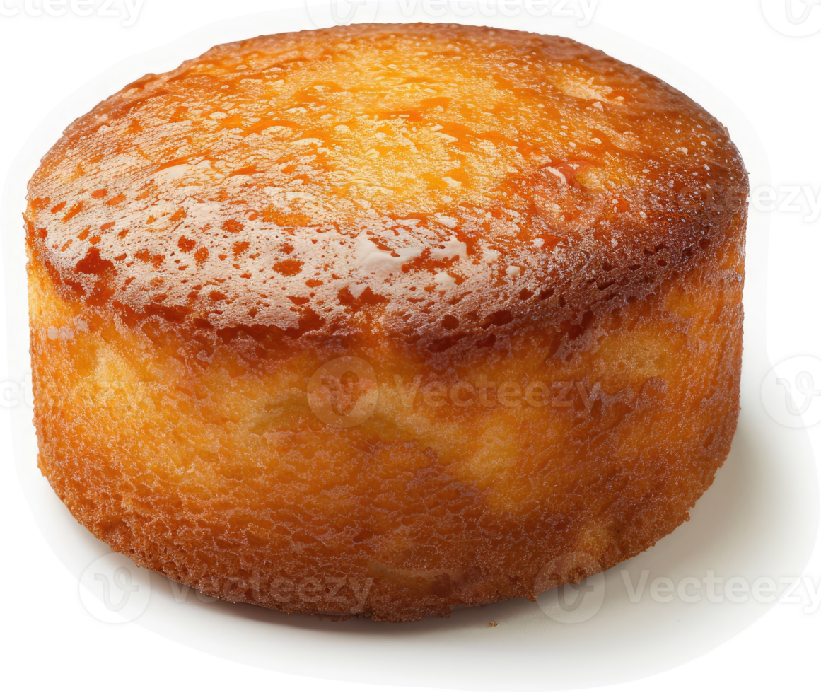 A round, glazed, golden-brown cake with a textured surface. png
