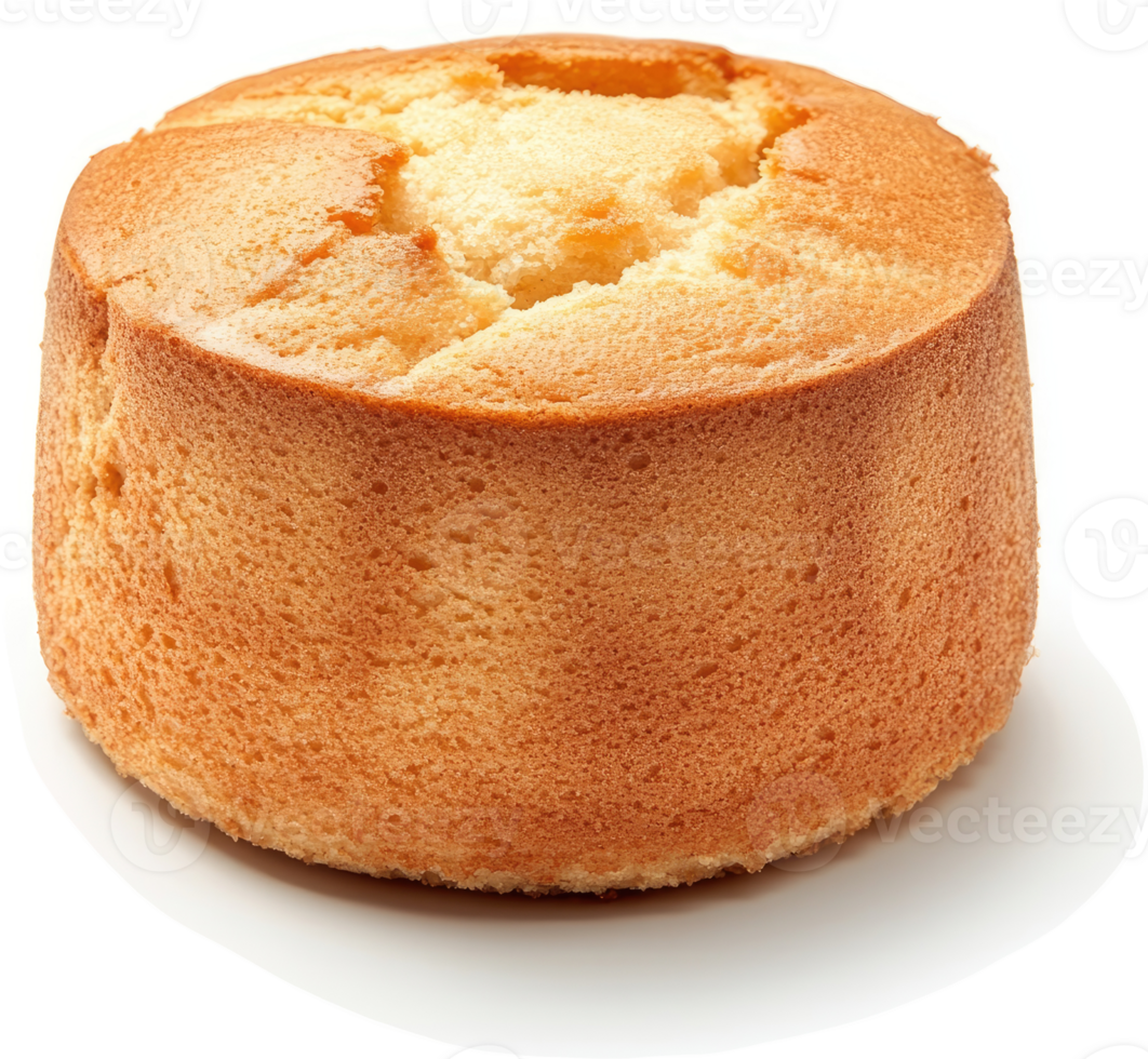 A golden round sponge cake, beautifully displayed. png