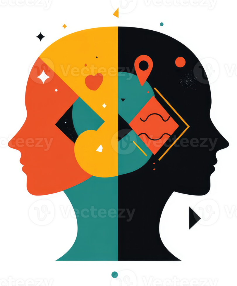 A split-head graphic representation of contrasting thoughts and ideas. png