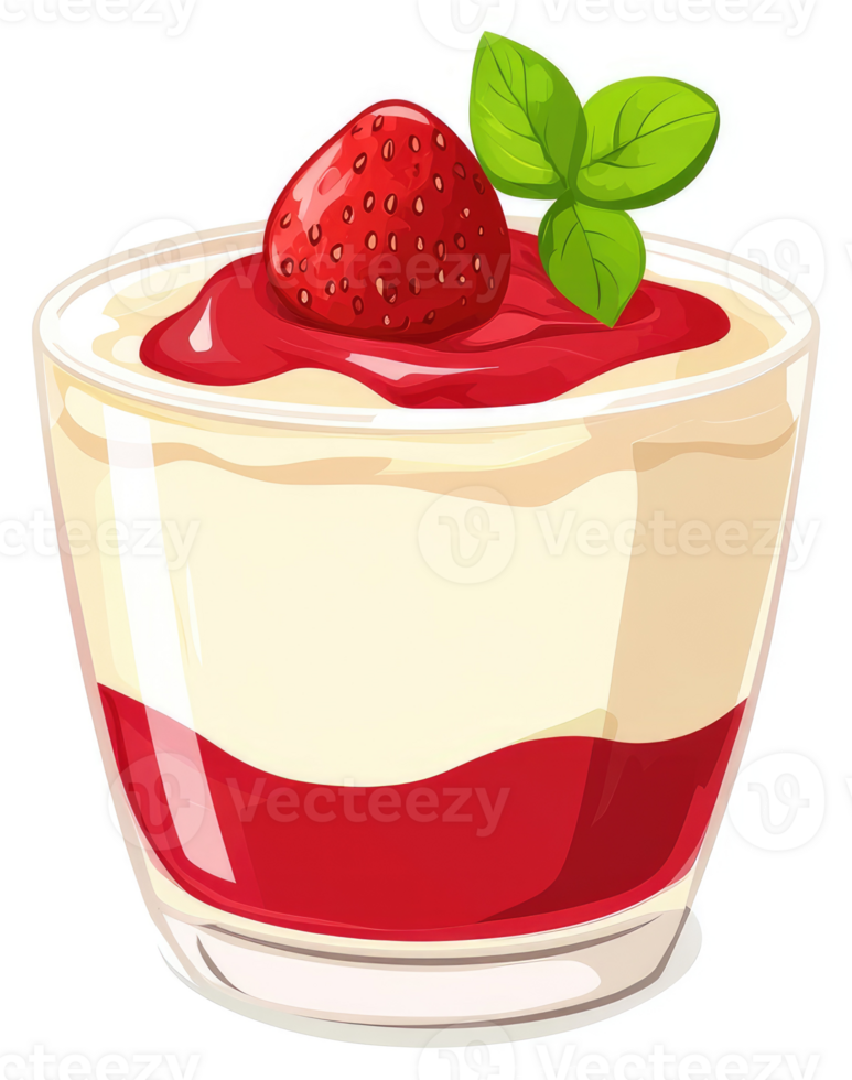 A refreshing glass of strawberry dessert with creamy layers. png