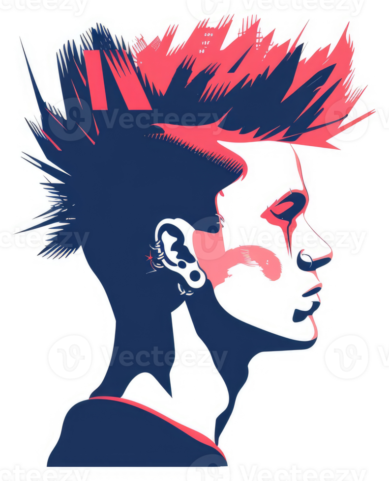 A bold graphic portrait of a person with a spiky mohawk. png