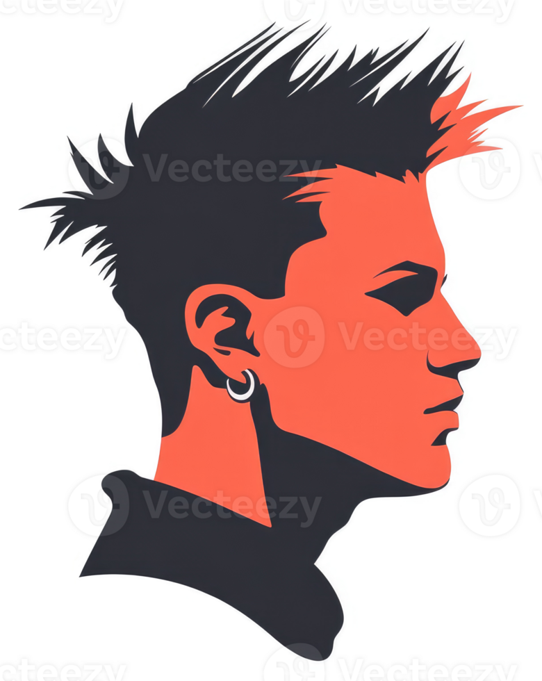 A stylized profile portrait of a person with a punk-inspired hairstyle. png
