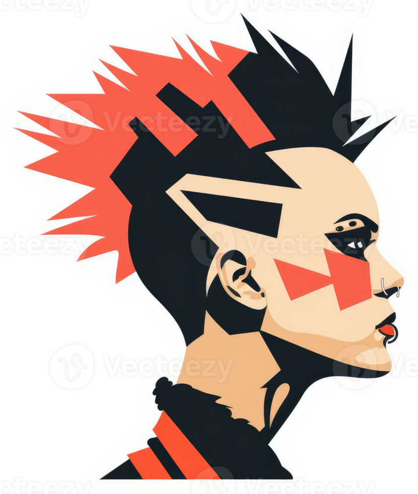 A bold and edgy portrait of a punk-inspired female figure. png