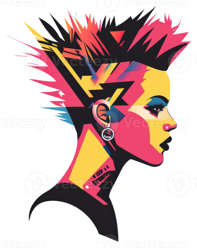 A vibrant pop art portrait of a rebellious figure. png
