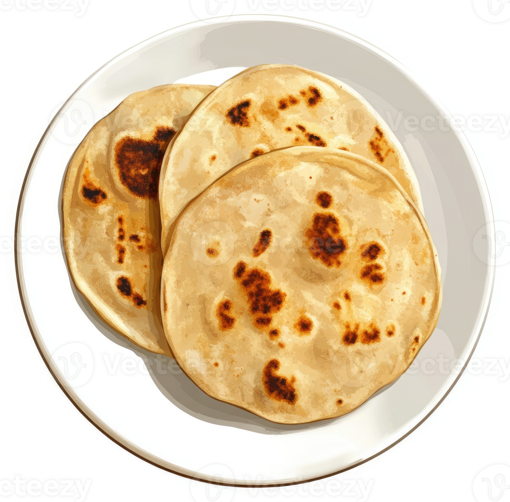 Three golden brown flatbreads on a plate. png