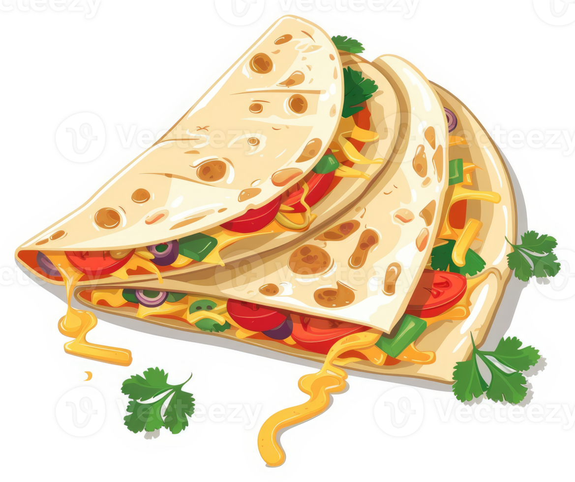 A colorful illustration of a delicious quesadilla. png