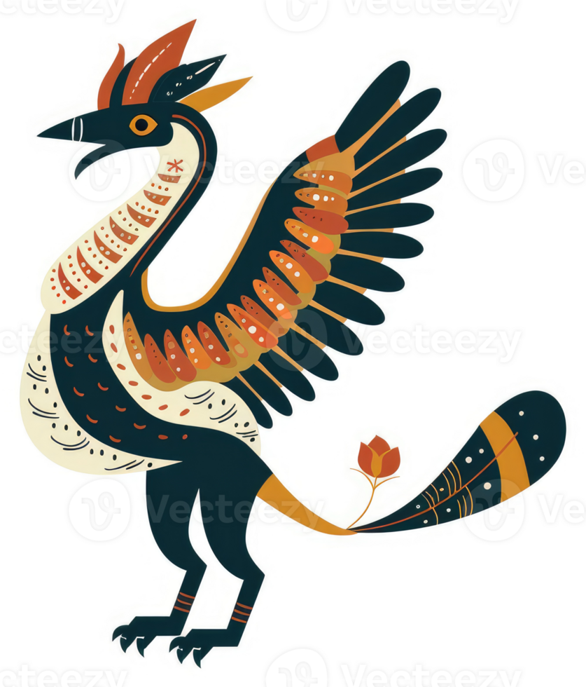 A vibrant illustration of a mythical bird creature. png