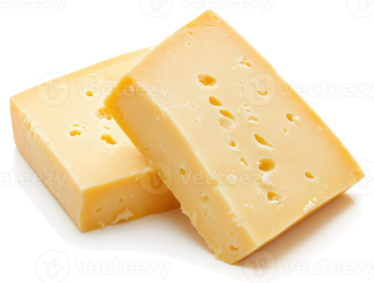 Two slices of swiss cheese, golden yellow and textured. png