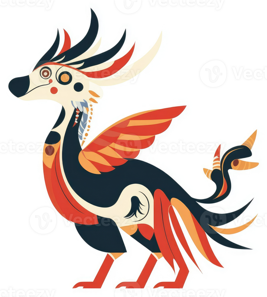 A stylized, vibrant depiction of a mythical, winged creature. png