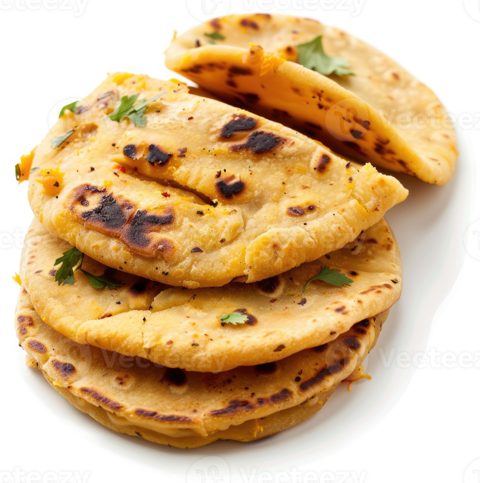 A stack of golden-brown, spiced flatbreads, perfect for a delicious meal. png