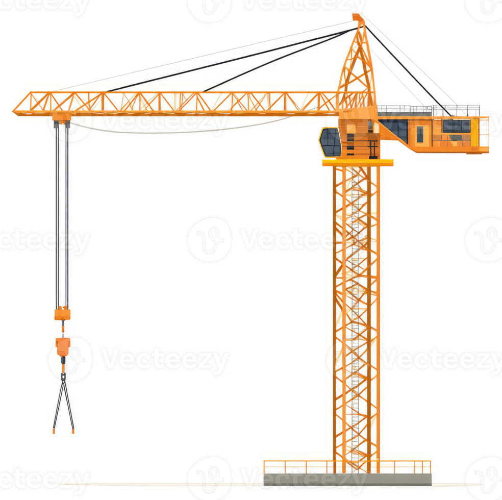 A large orange construction crane with a robust structure. png