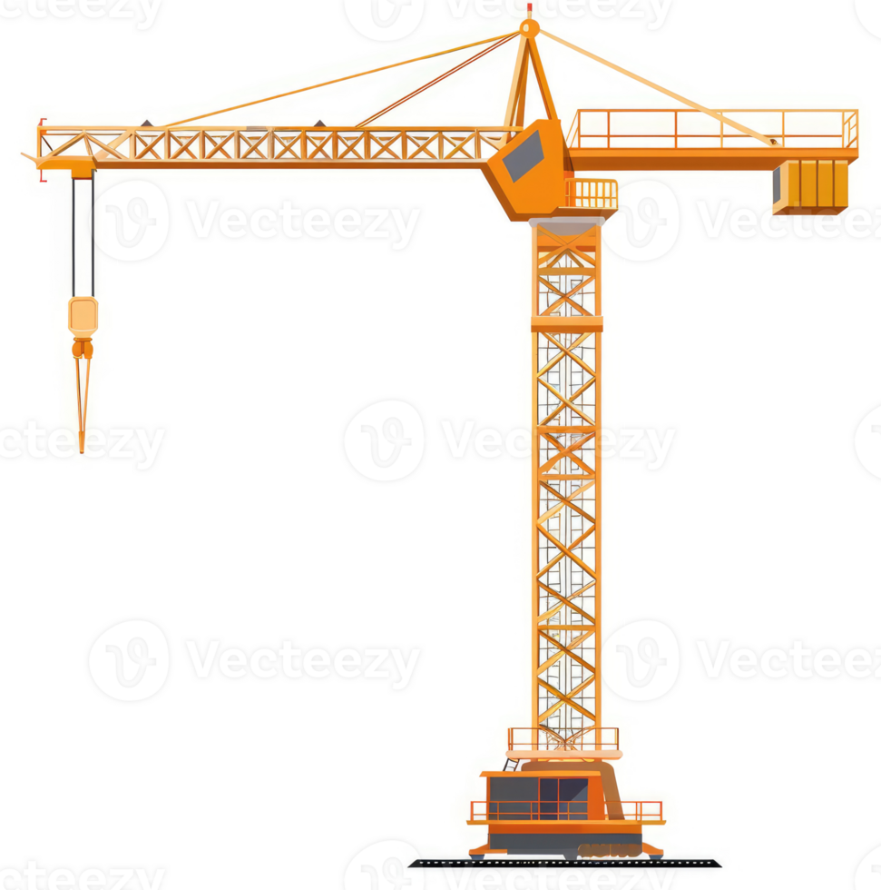 A detailed illustration of a large, orange construction crane. png