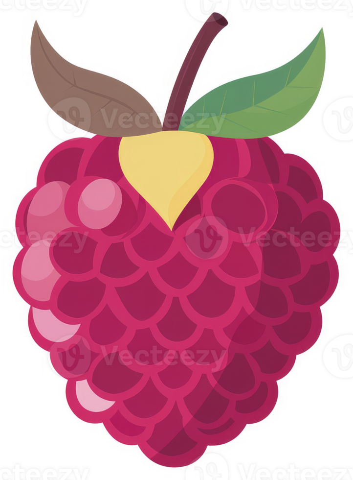 A vibrant illustration of a raspberry with leaves. png