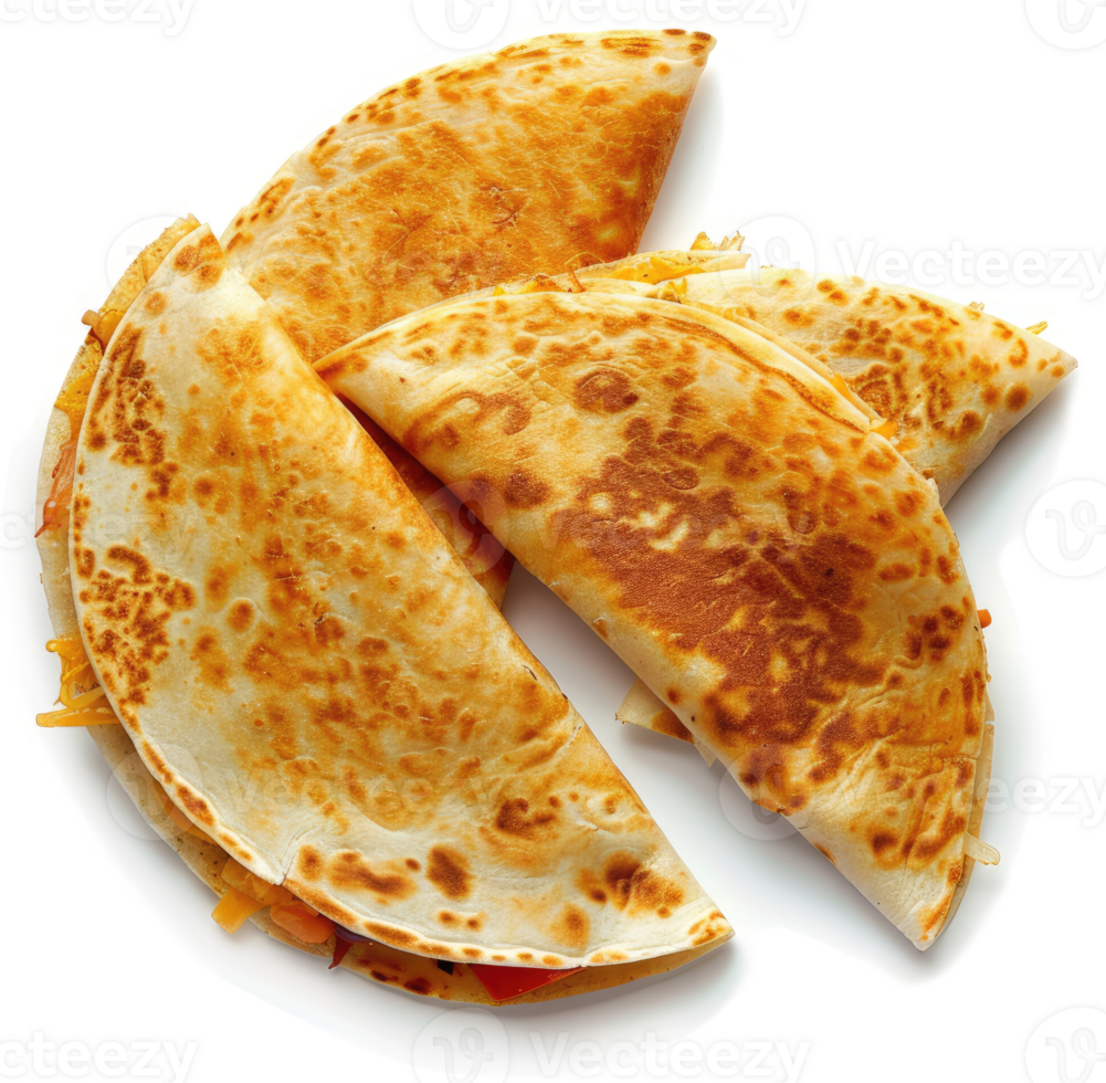 Golden-brown quesadillas with savory fillings, stacked high. png