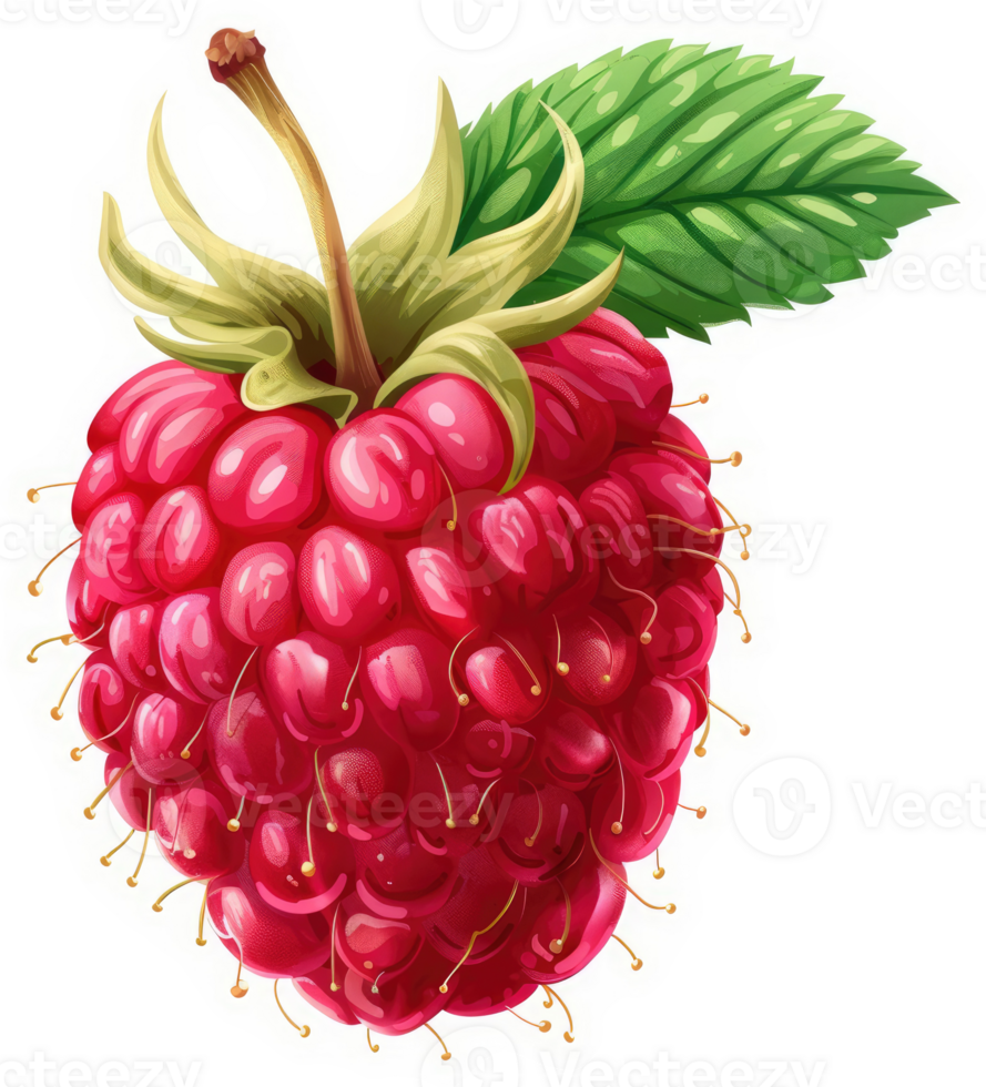A vibrant, detailed illustration of a ripe raspberry. png