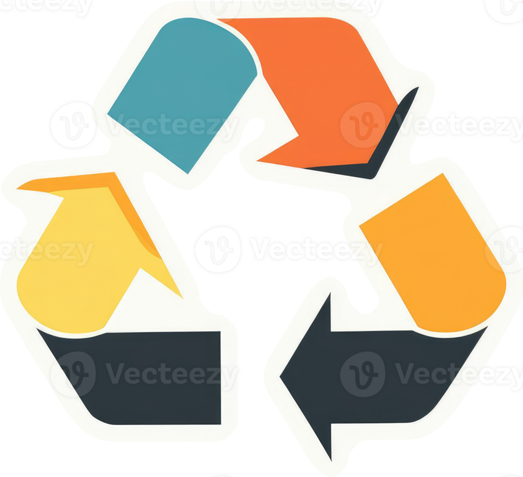A vibrant recycling symbol with interconnected arrows. png